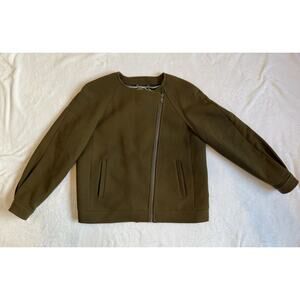 J. Crew Double Cloth Italian Moto Jacket Diagonal Zip Green Size 14
